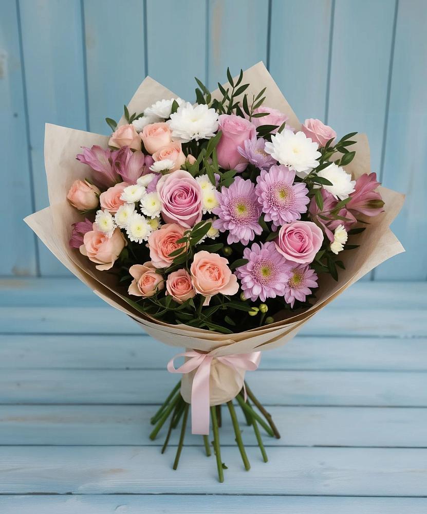 Букет цветов из: Хризантемы, Розы и Альстромерии в Уват