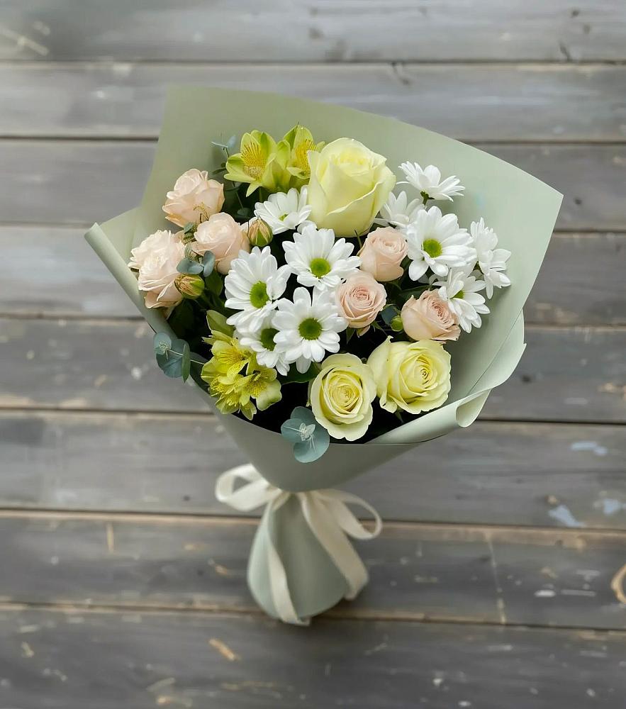 Букет цветов из: Альстромерии, Розы и Хризантемы в Уват