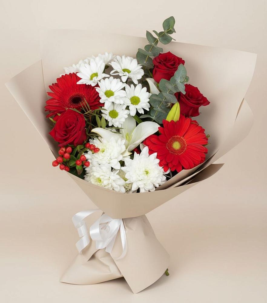 Букет цветов из: Розы, Хризантемы, Герберы и Лилии в Уват