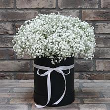 Цветочная композиция из Гипсофила в шляпной коробке в Уват