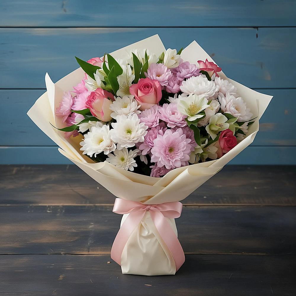 Букет цветов из: Хризантемы, Альстромерии и Розы в Уват